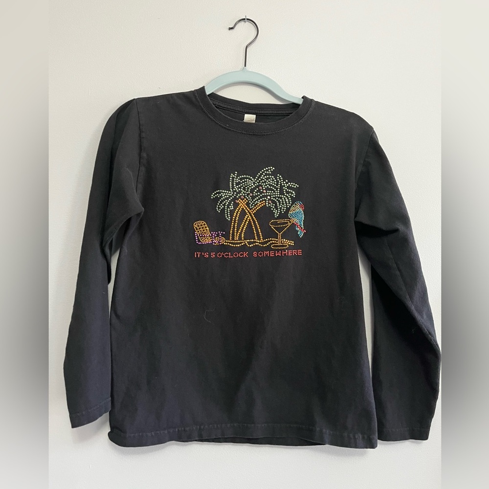 Black Long Sleeve Shirt with Tropical Design